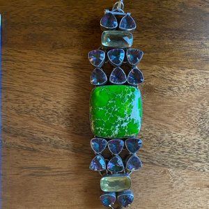 Vintage Bracelet - green stone with purple and yellow gems